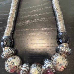Elegant Silver and Black Beaded Necklace